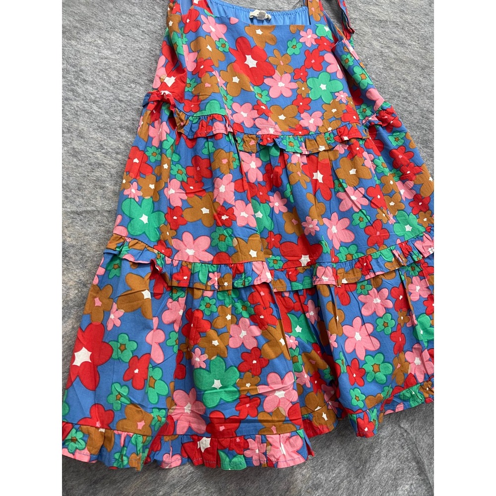 Entro Women Floral Tiered Mini Dress Blue Multicolor Tie Shoulder Cotton Large - Picture 8 of 8